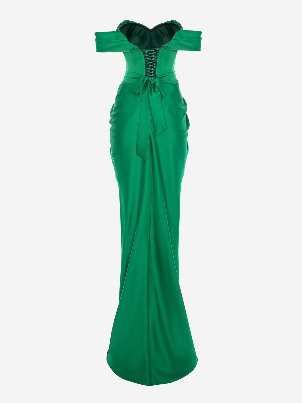 Satin-Finish Maxi Dress with Off-the-Shoulder Neckline, Green 3