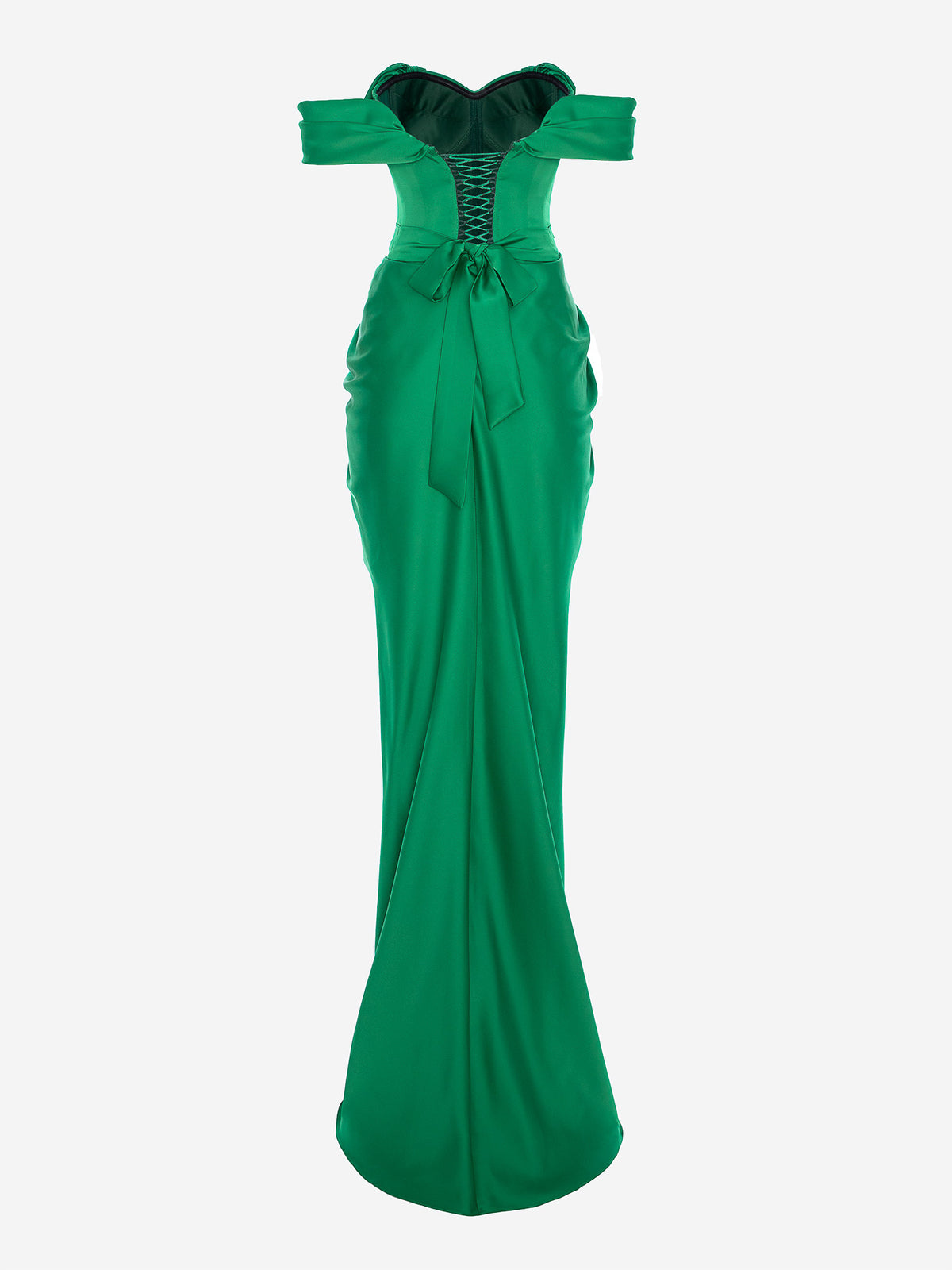 Satin-Finish Maxi Dress with Off-the-Shoulder Neckline, Green 3