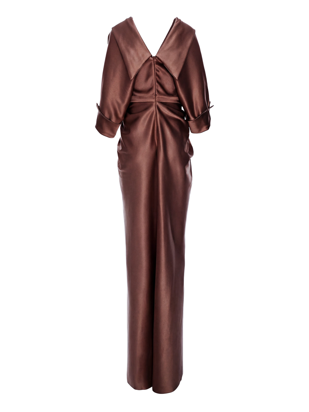 Satin Maxi Dress with Off-the-Shoulder Neckline, Dark Brown 4