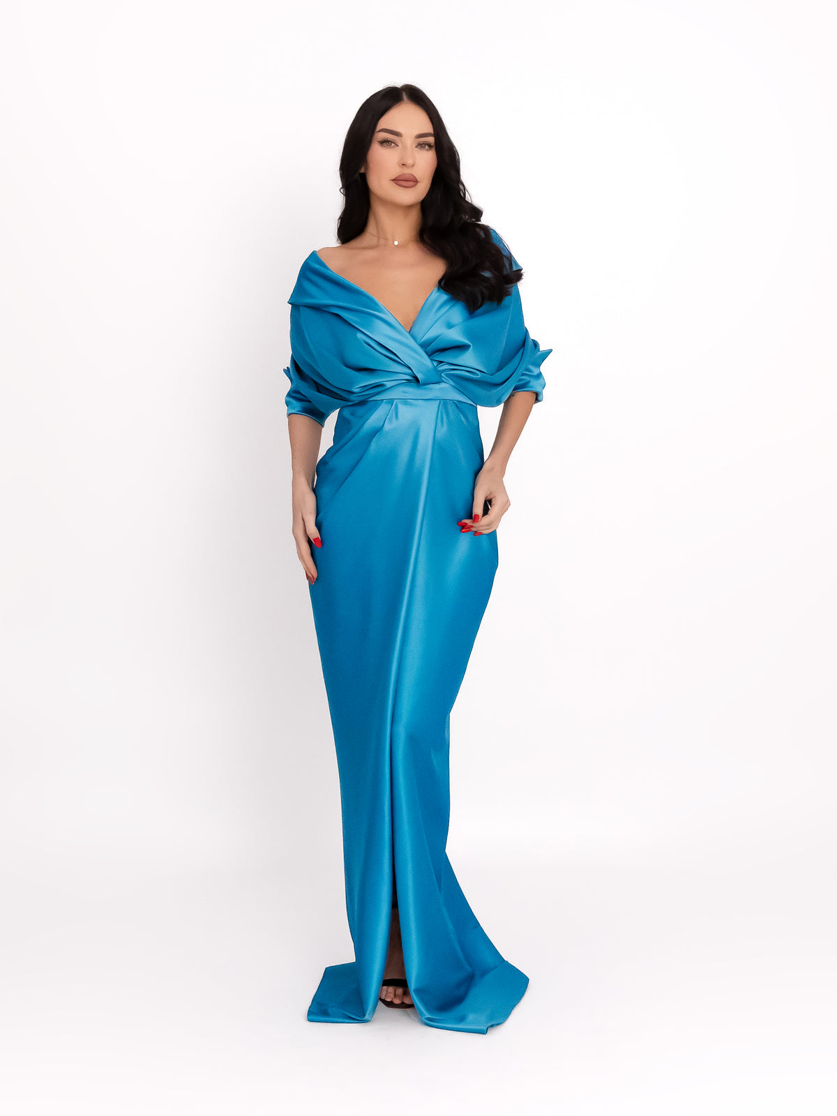 Draped Long Dress, Turquoise 2