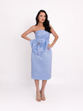 Satin Dress with Oversized Bow Appliqué, Light Blue