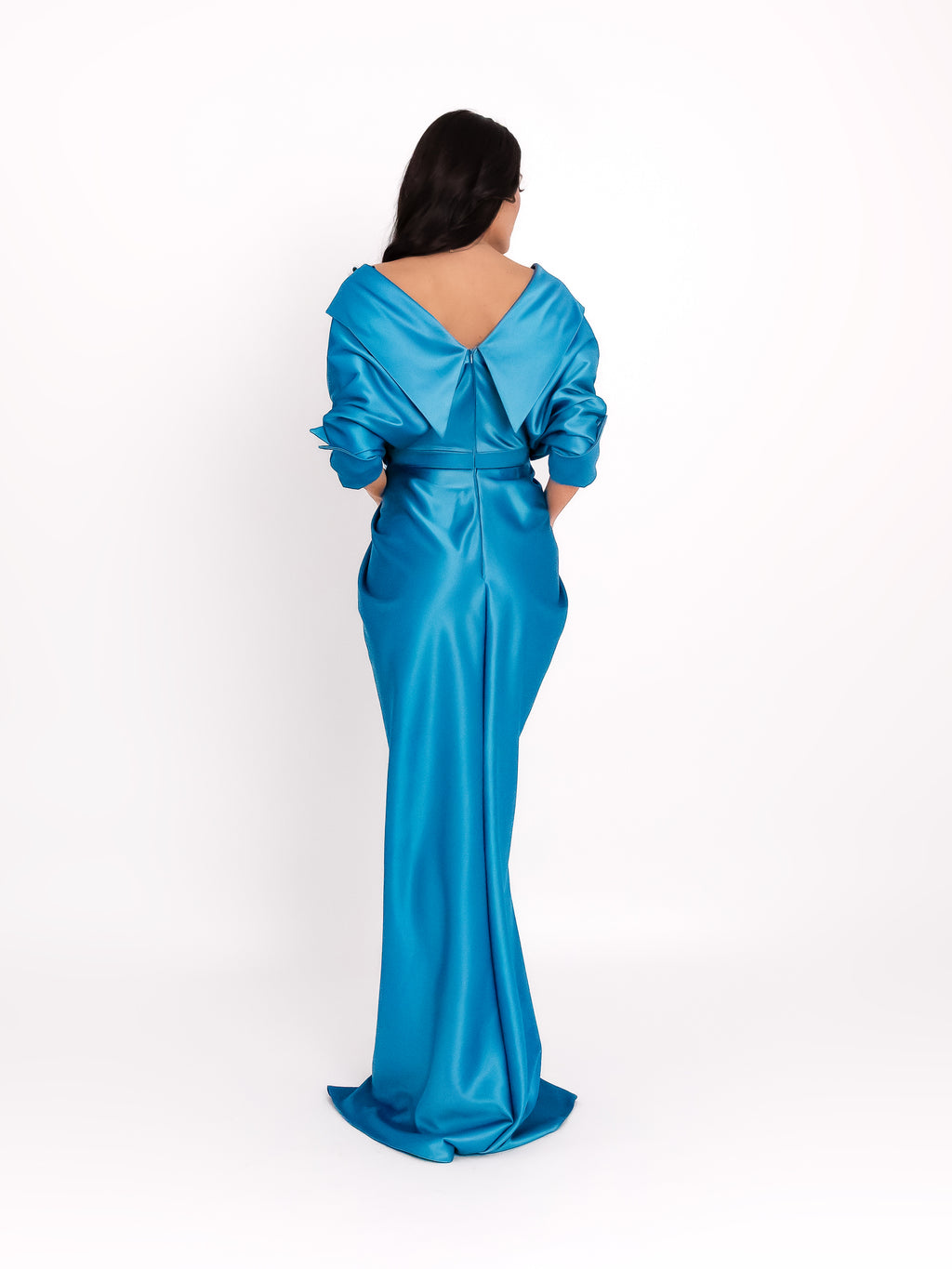 Draped Long Dress, Turquoise 4