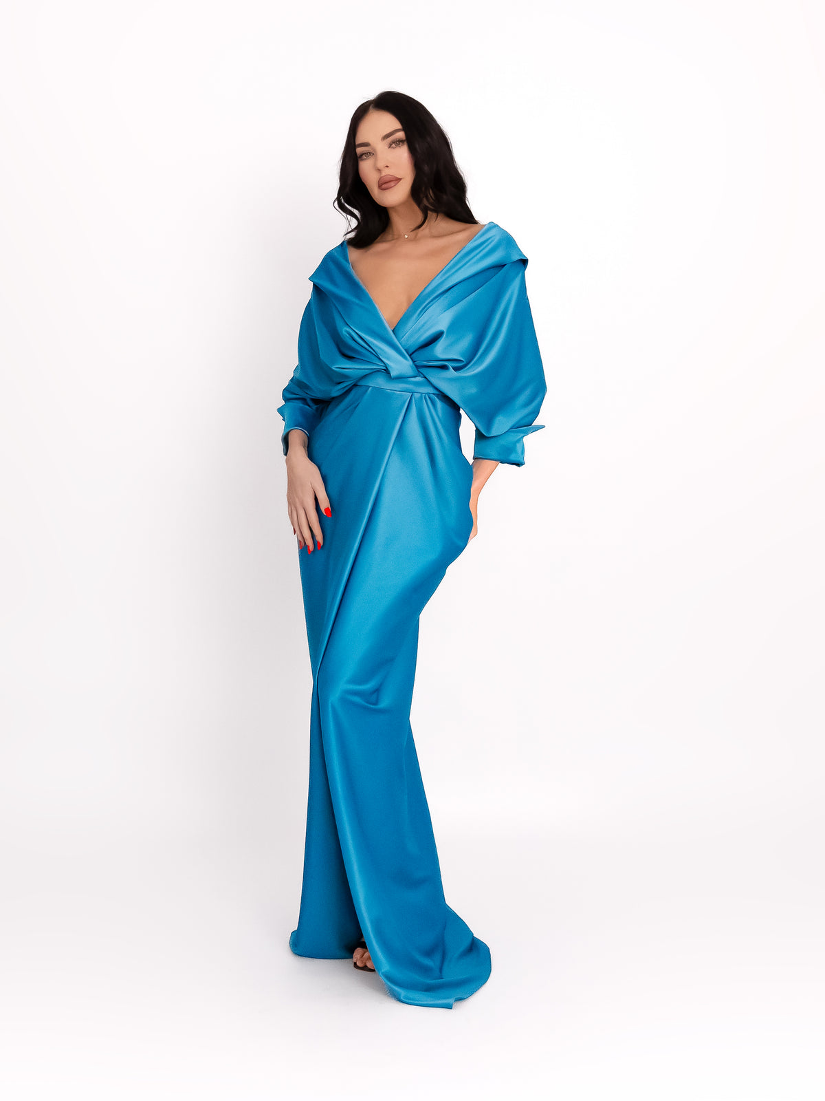 Draped Long Dress, Turquoise