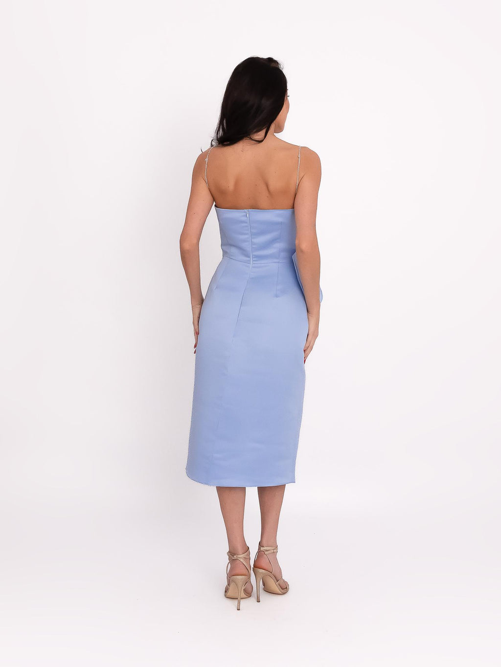 Satin Dress with Oversized Bow Appliqué, Light Blue 5