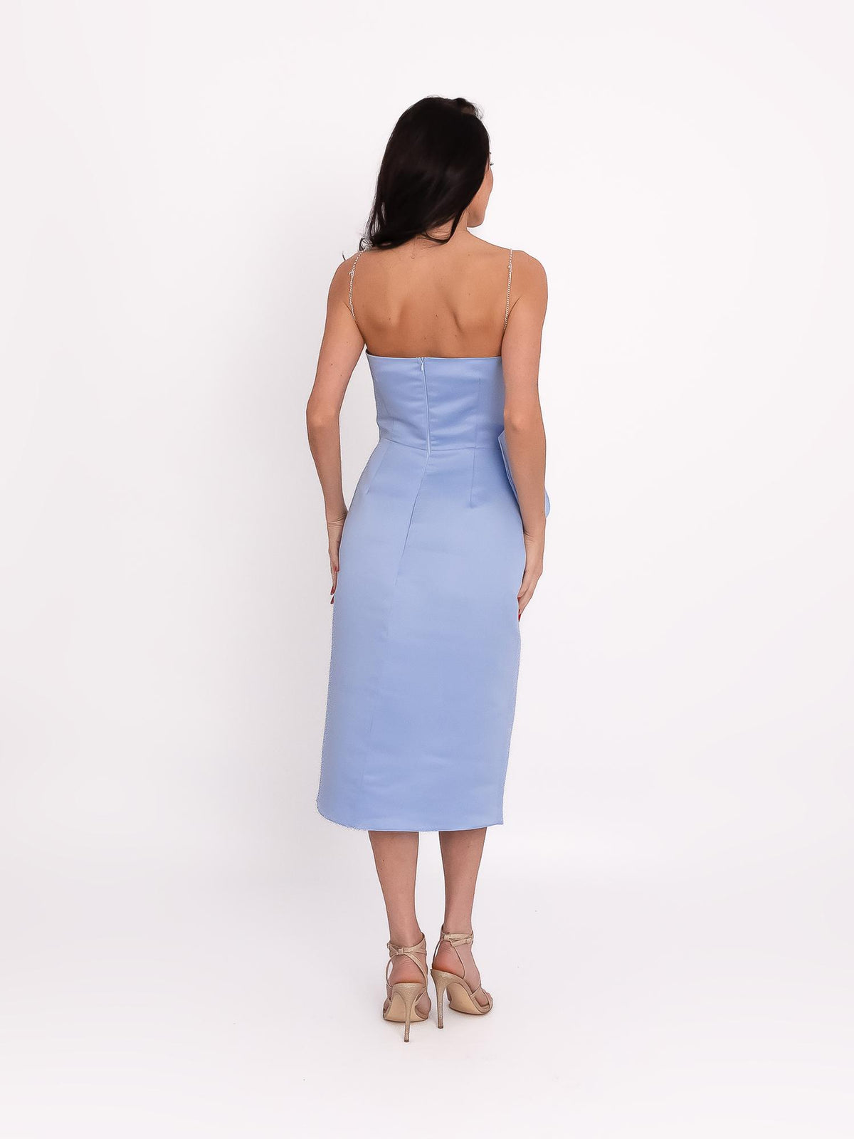 Satin Dress with Oversized Bow Appliqué, Light Blue 5