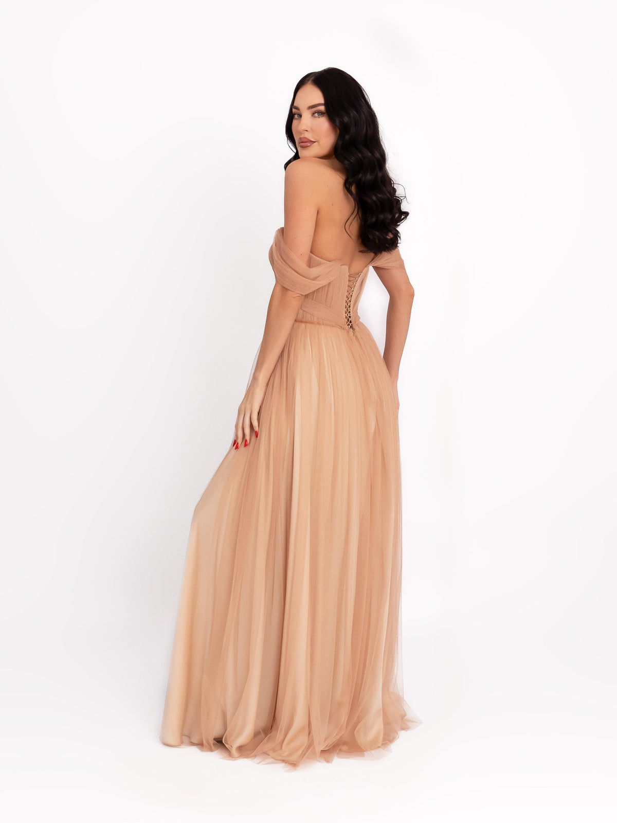 Maxi Dress with Off-the-Shoulder Neckline, Salmon Pink 3