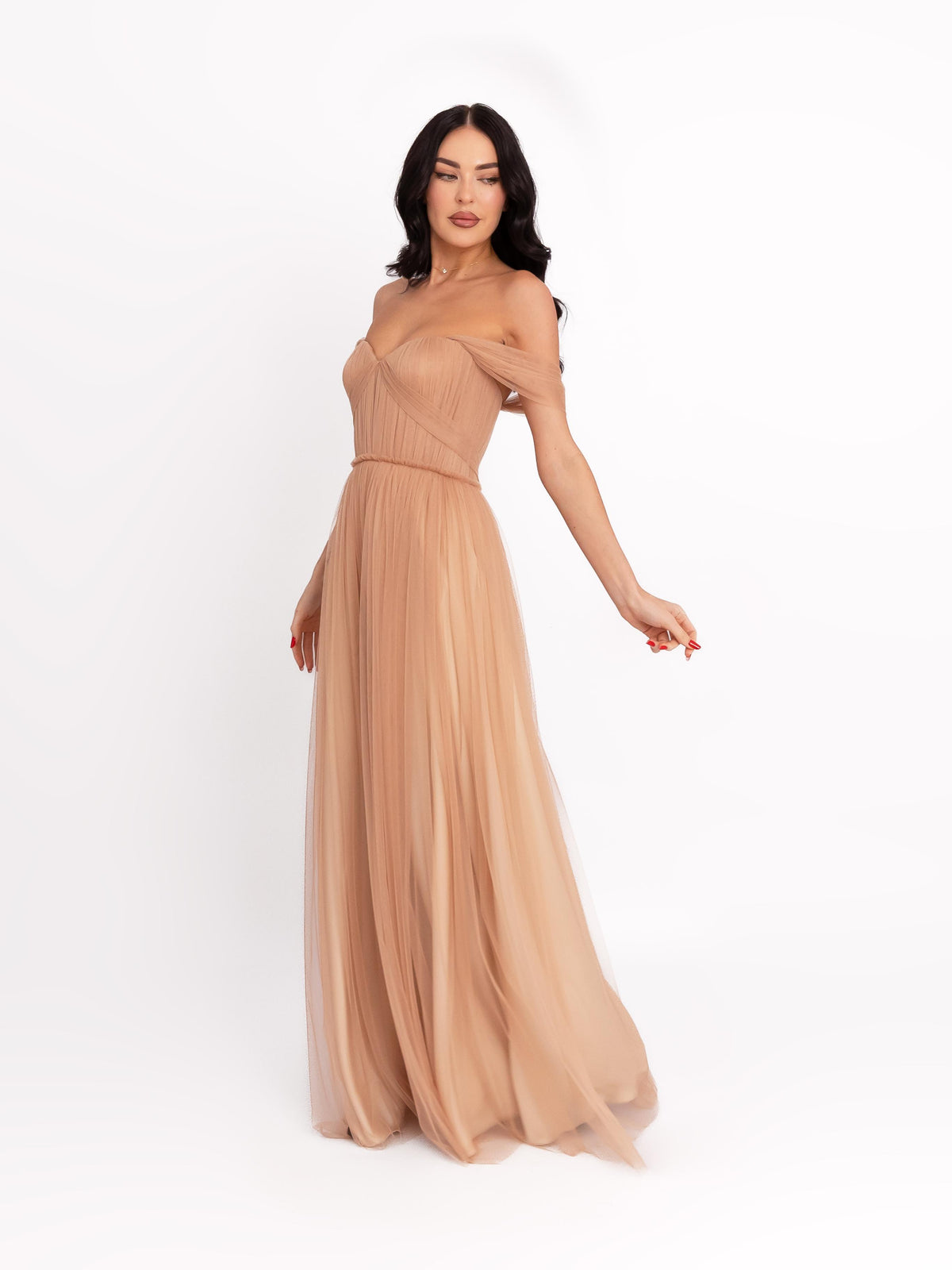 Maxi Dress with Off-the-Shoulder Neckline, Salmon Pink 2