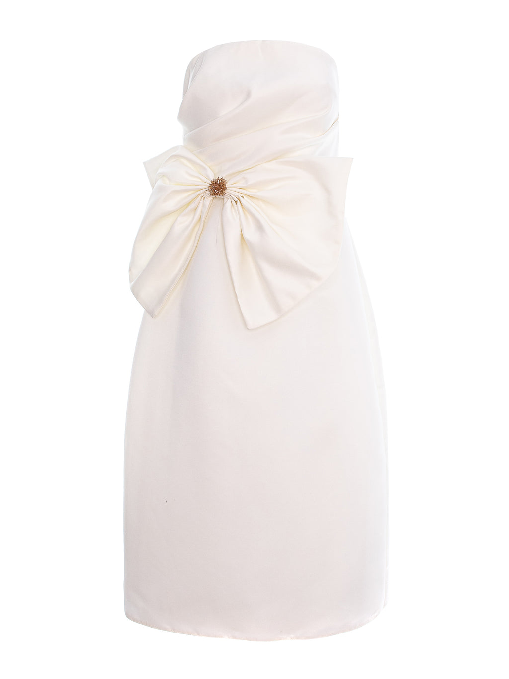 Long Satin-Finish Dress with Floral Appliqué, White 3
