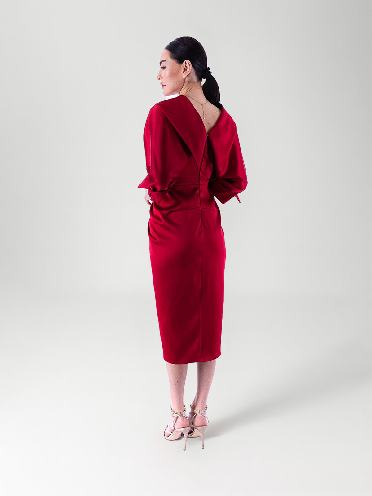Draped Midi Dress, Vermilion Red 3
