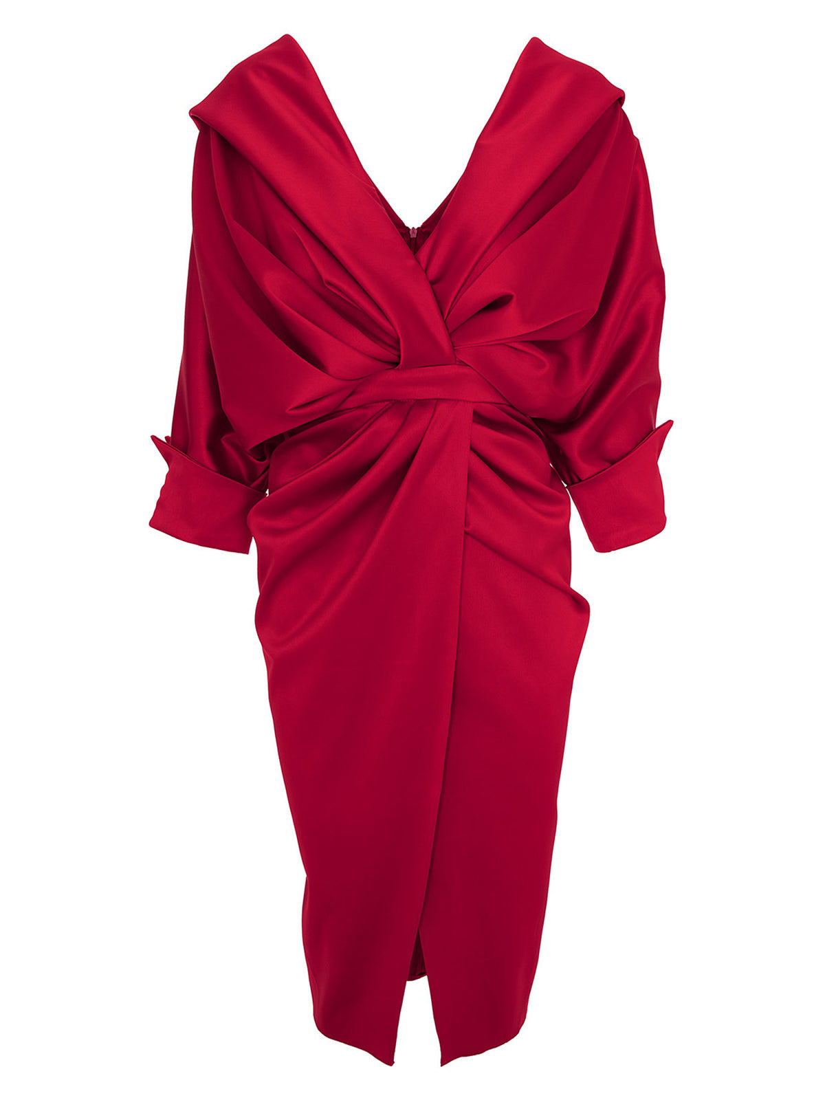 Draped Midi Dress, Vermilion Red 2