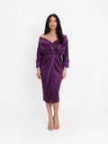 Draped Satin Dress, Aubergine Purple
