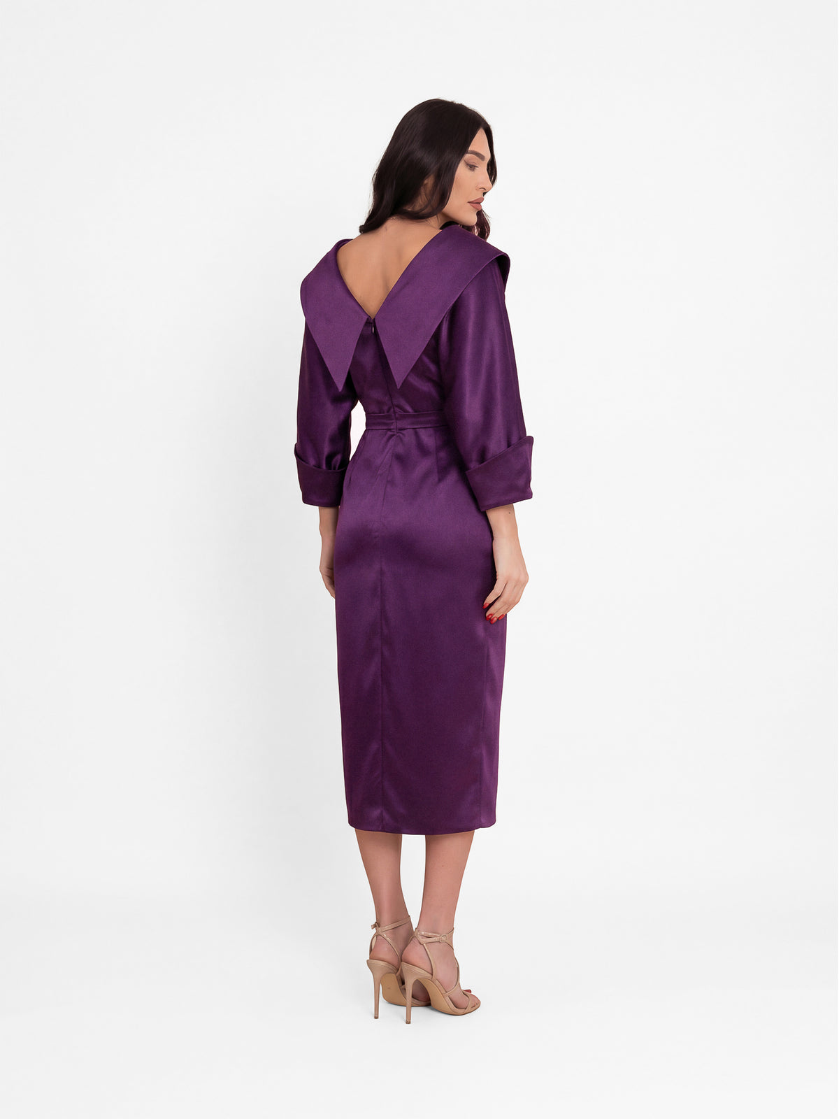 Draped Satin Dress, Aubergine Purple 2