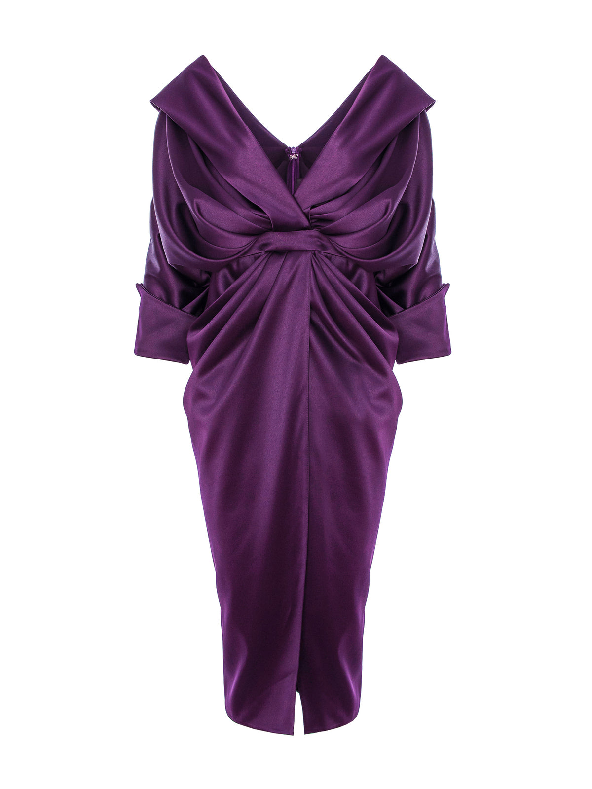 Draped Satin Dress, Aubergine Purple 3