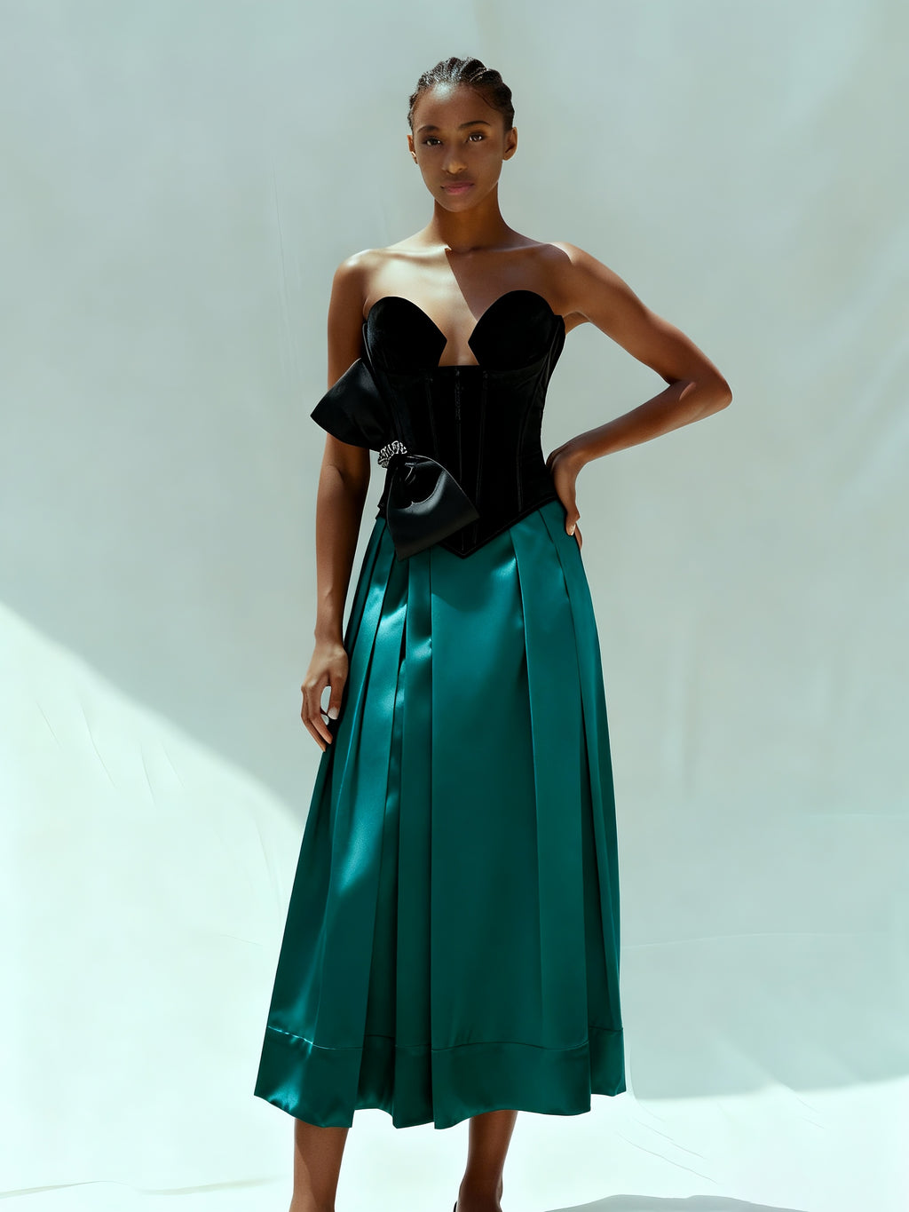 Flared Skirt with Side Pockets, English Green