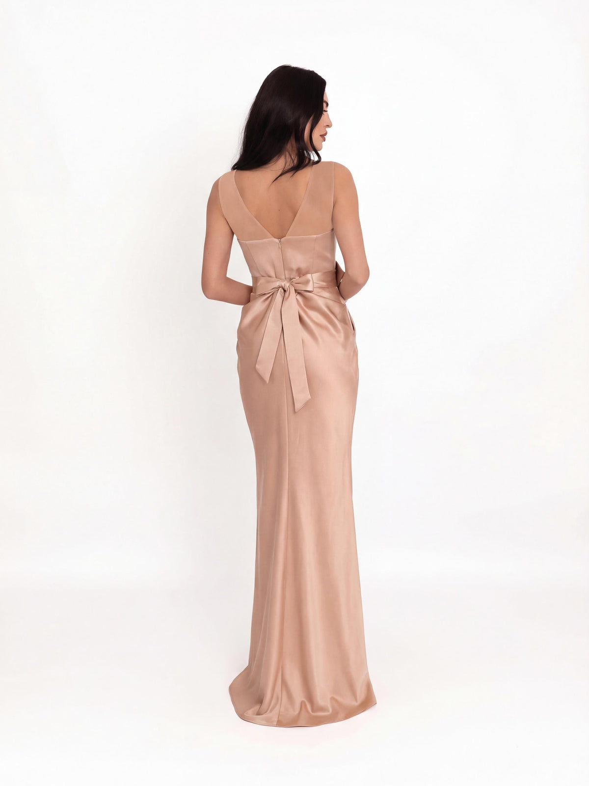 Satin-Finish Maxi Dress, Nude 4