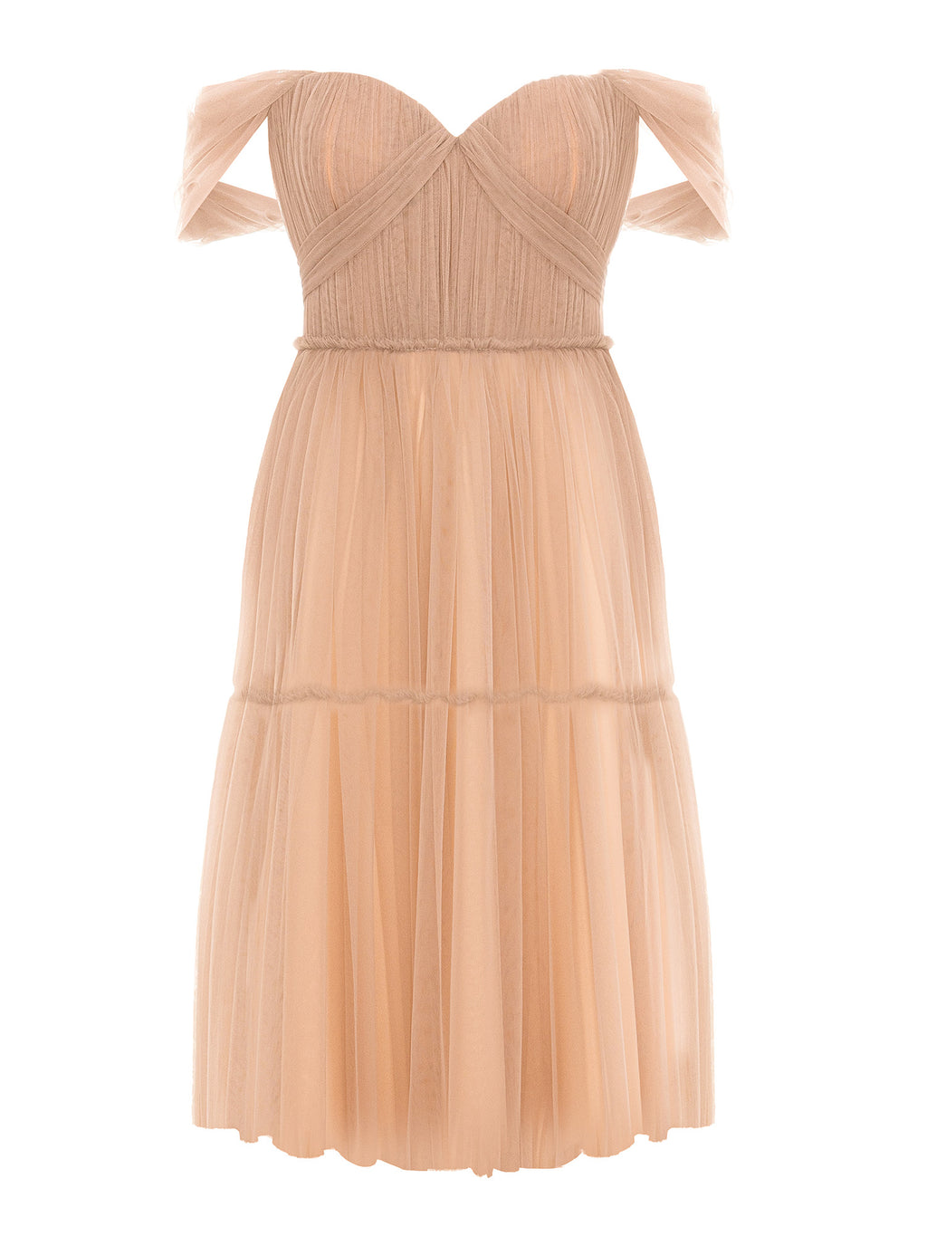 Dress with Tulle Overlay, Sand Brown 2