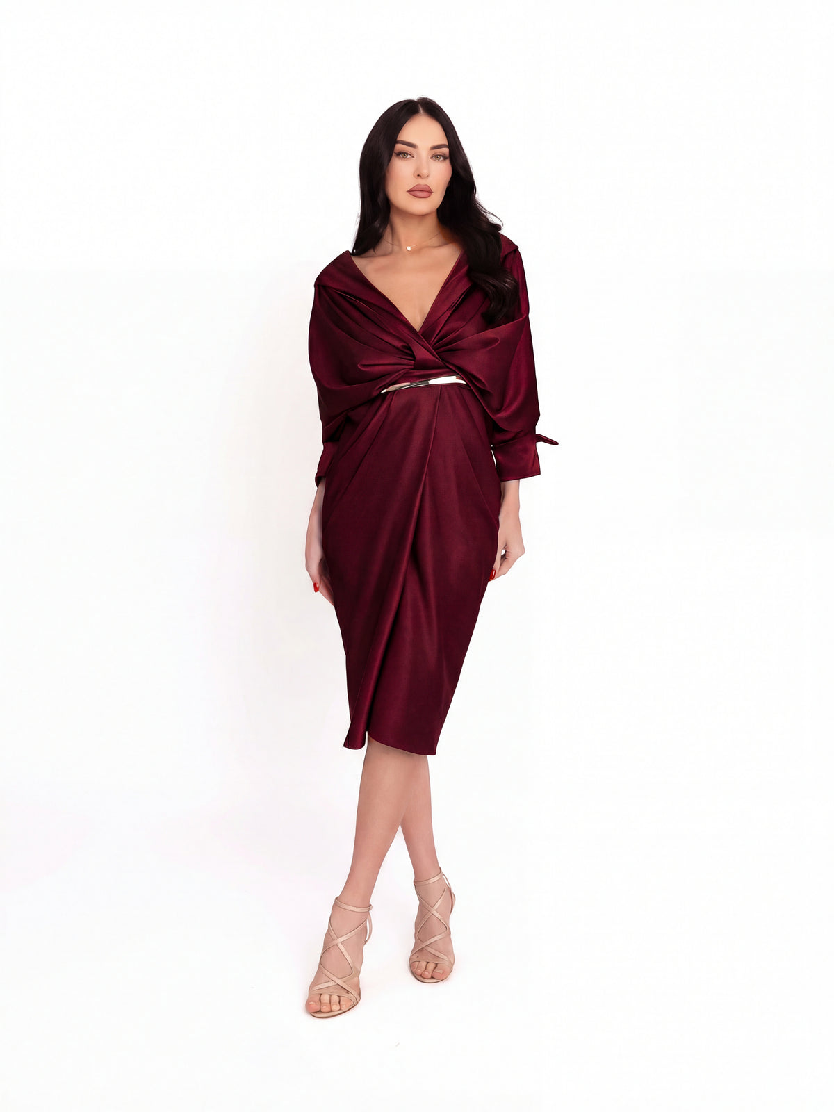 Draped Midi Dress, Red