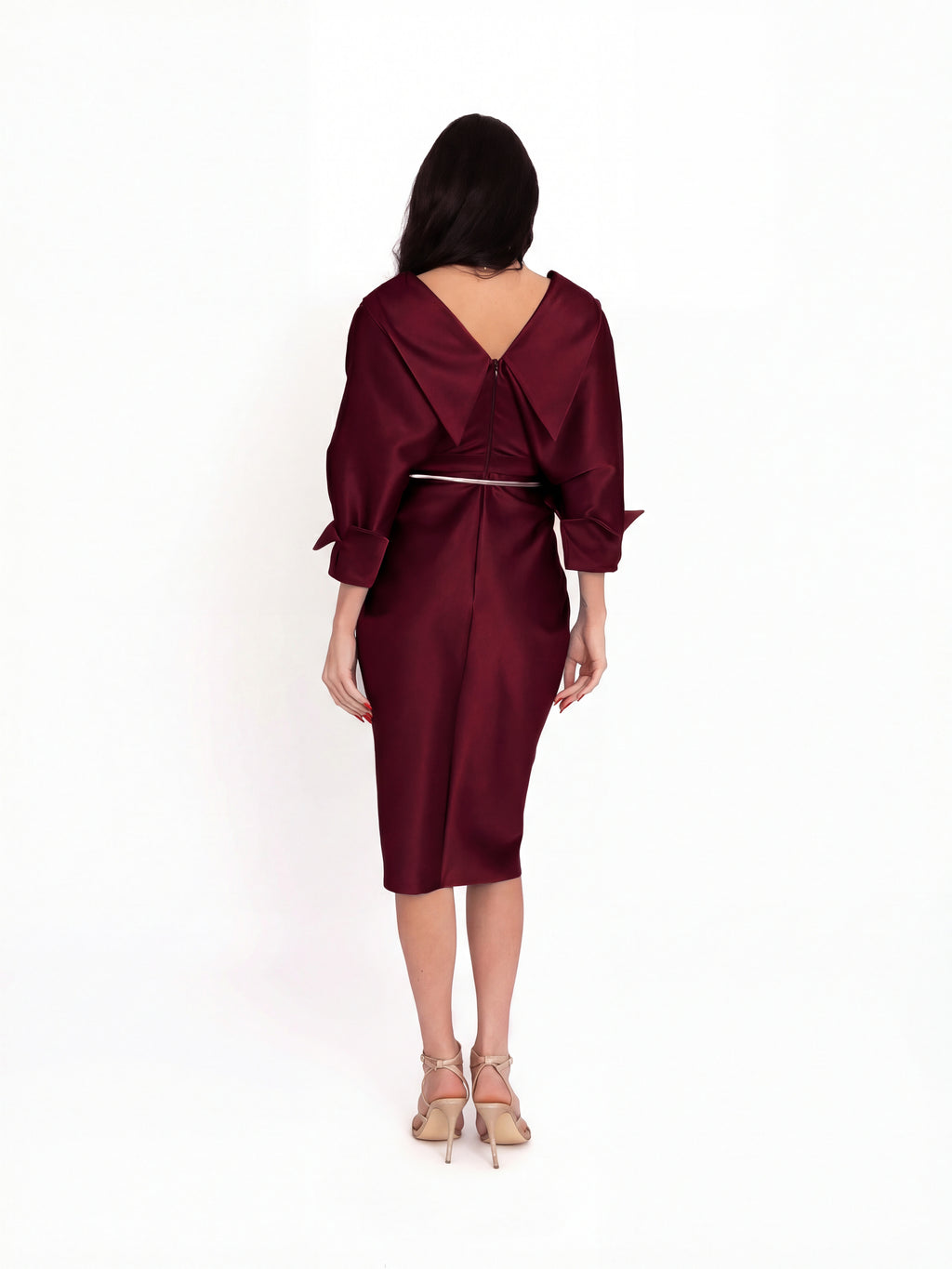 Draped Midi Dress, Red 3
