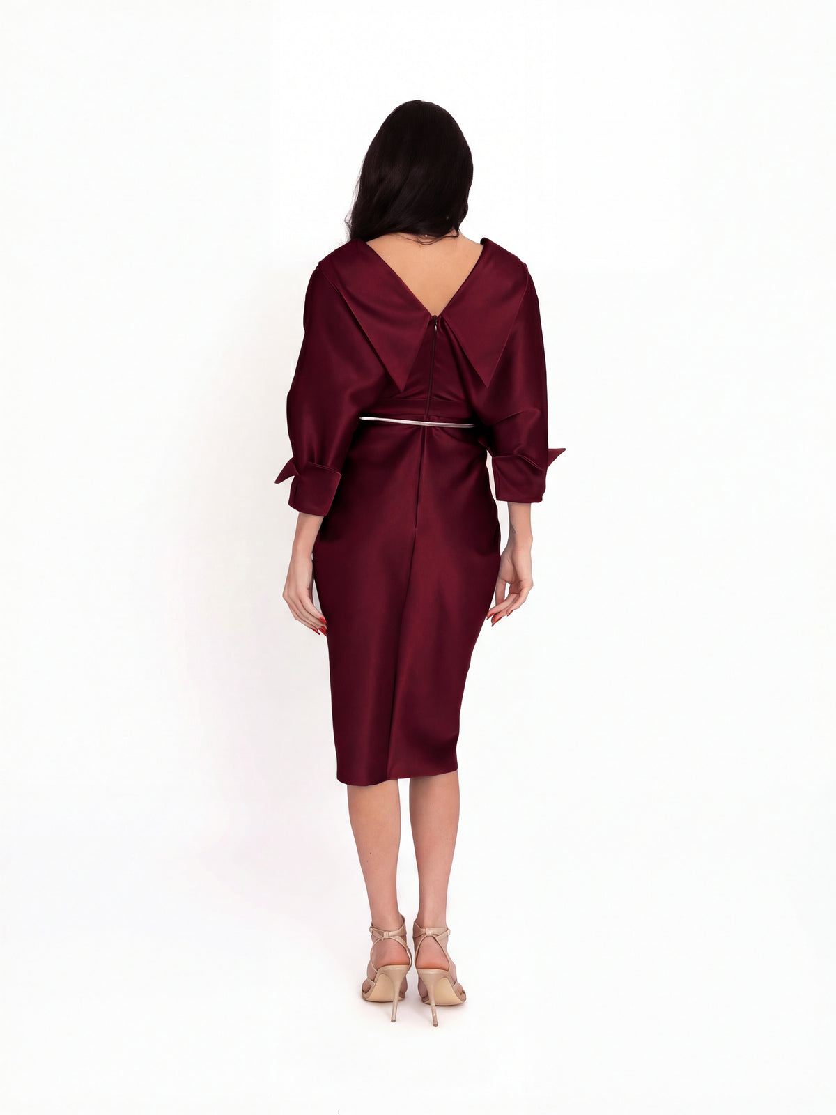 Draped Midi Dress, Red 3