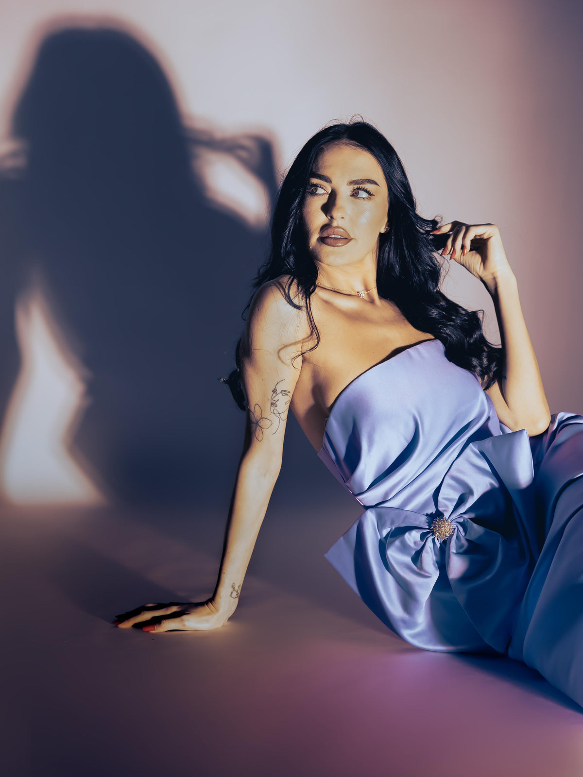Satin Dress with Oversized Bow Appliqué, Light Blue 6