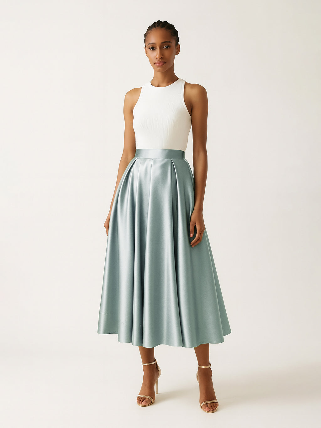 Flared Skirt with Side Pockets, Petrol Blue