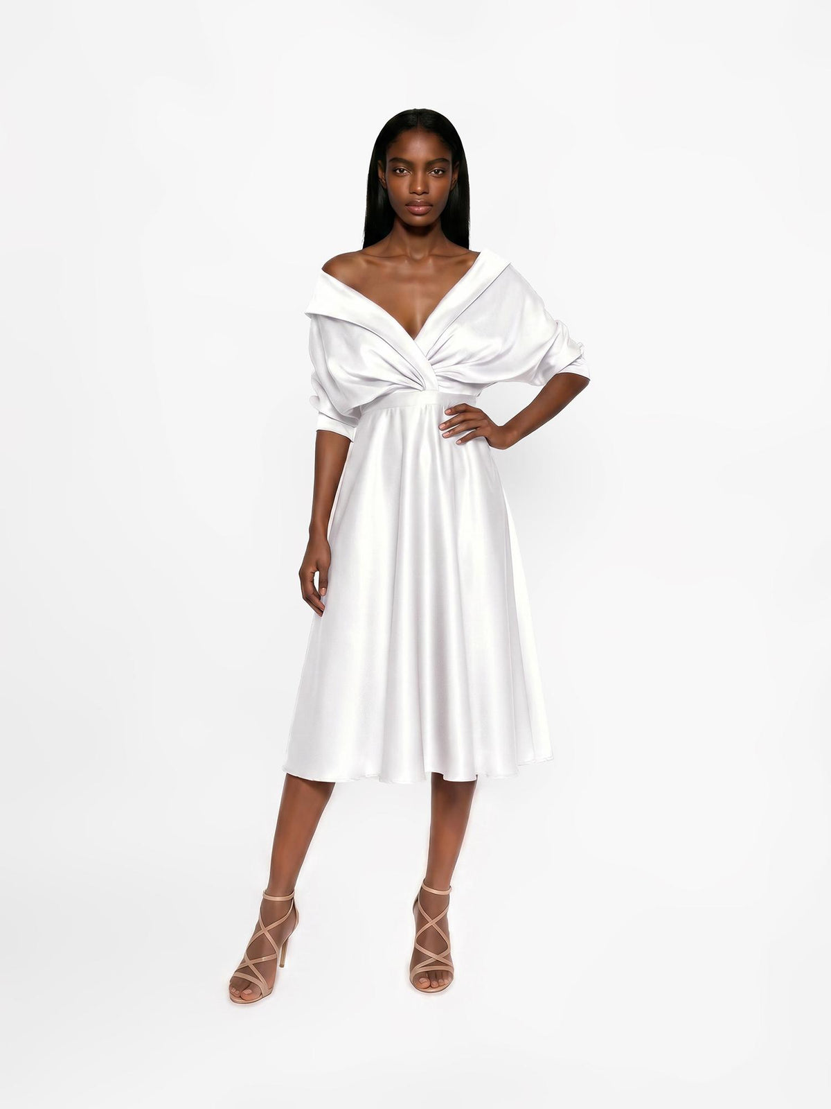 Flared Midi Dress, Optic White
