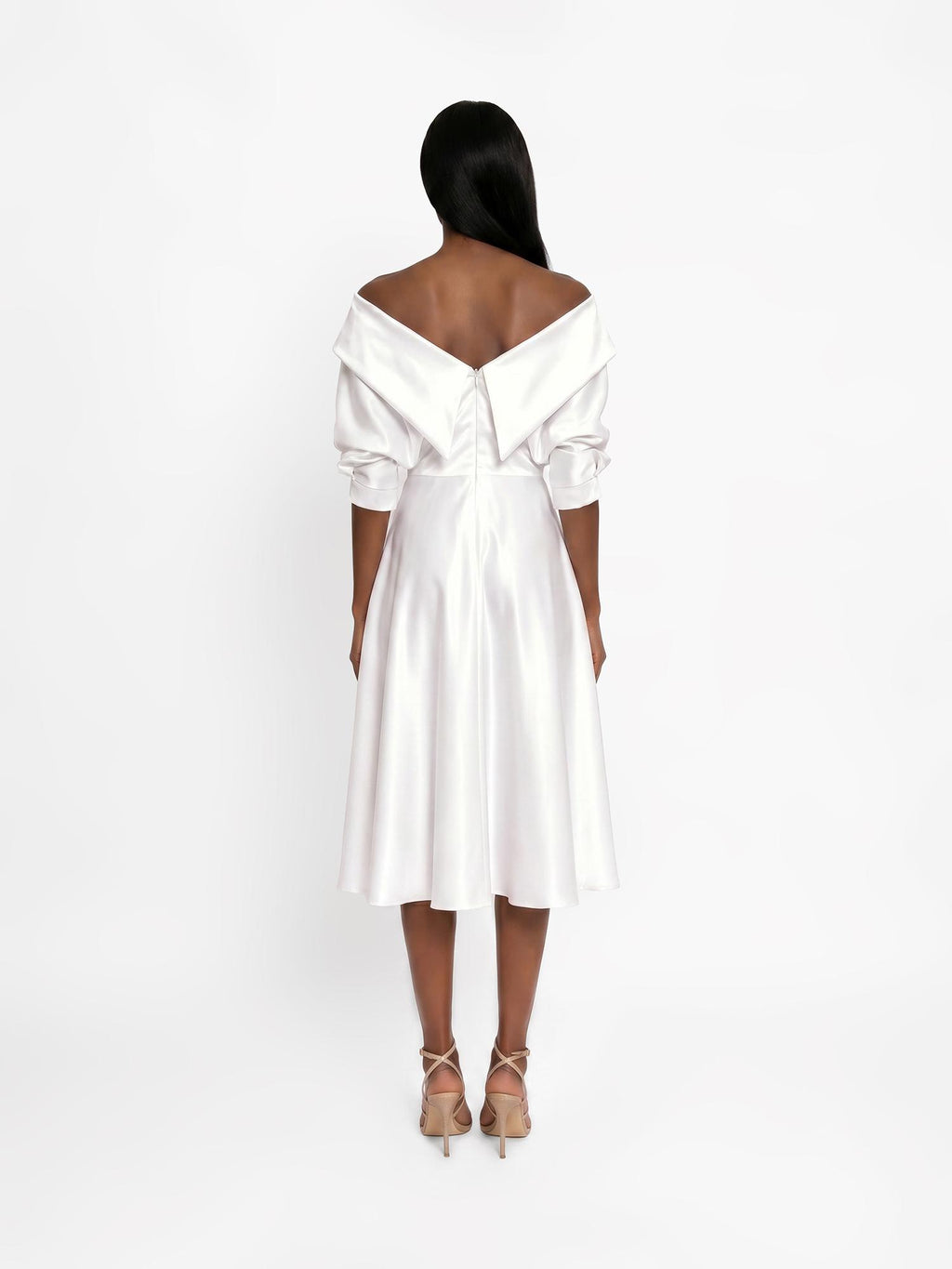 Flared Midi Dress, Optic White 2