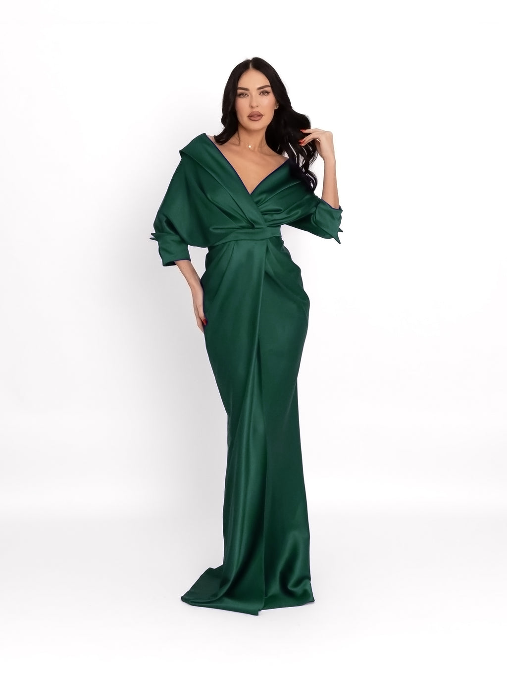 Maxi Dress with V-Neckline, English Green 2