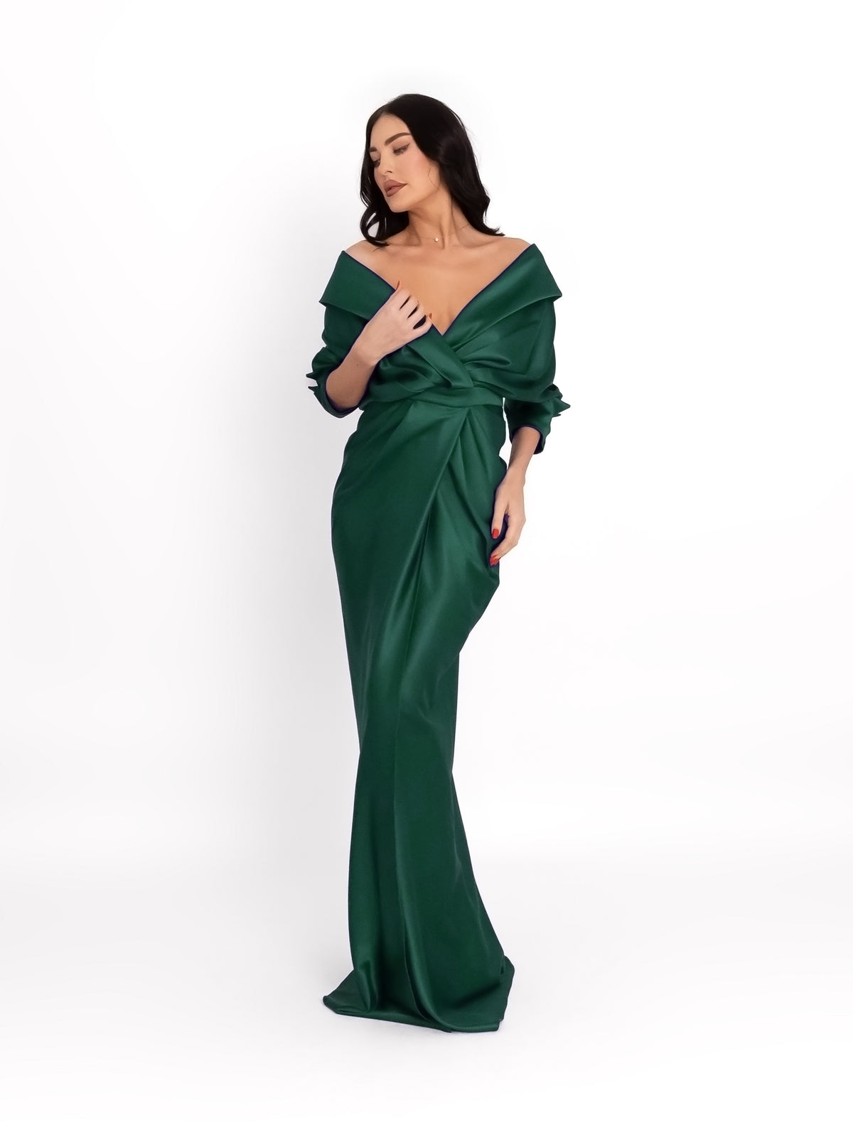 Maxi Dress with V-Neckline, English Green