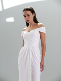 Long Dress with Off-the-Shoulder Neckline, Optic White