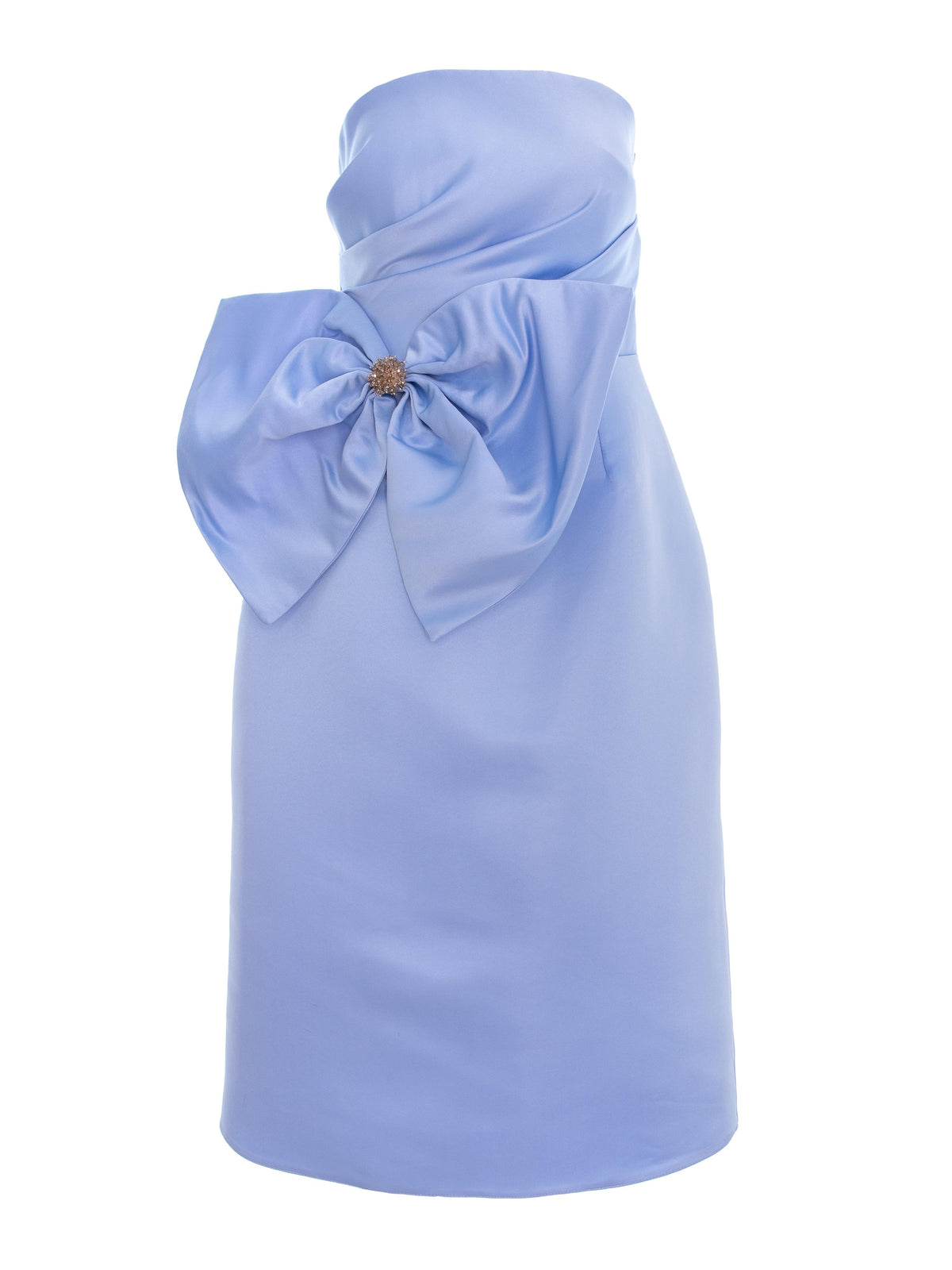 Satin Dress with Oversized Bow Appliqué, Light Blue 3