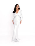 Rochie cu design drapat si slit frontal, Alb optic