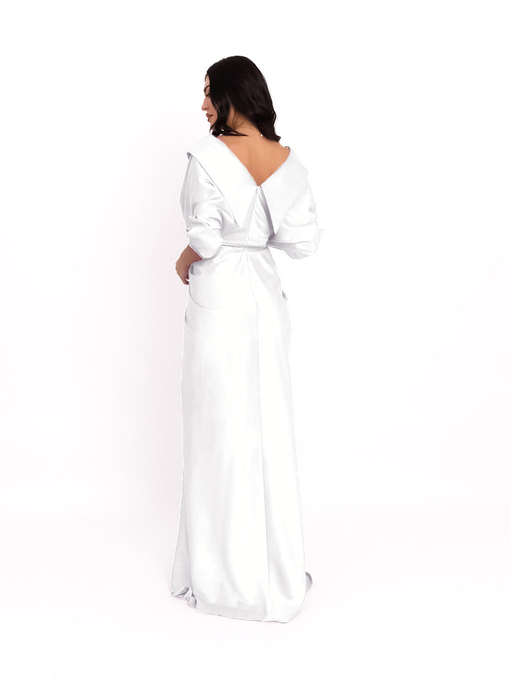 Rochie cu design drapat si slit frontal, Alb optic 2