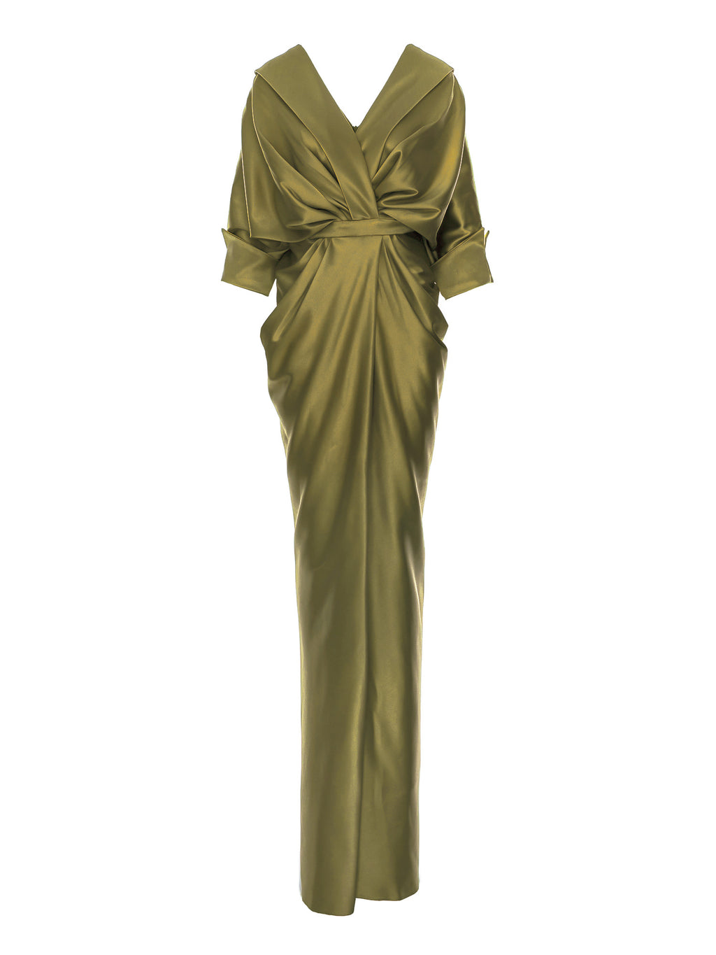 Satin Maxi Dress with Off-the-Shoulder Neckline, Olive Green 3