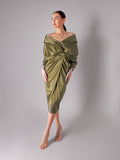Draped Satin Dress, Olive Green