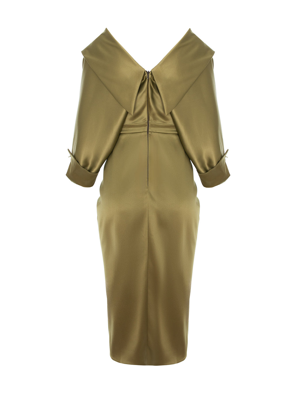 Draped Satin Dress, Olive Green 4