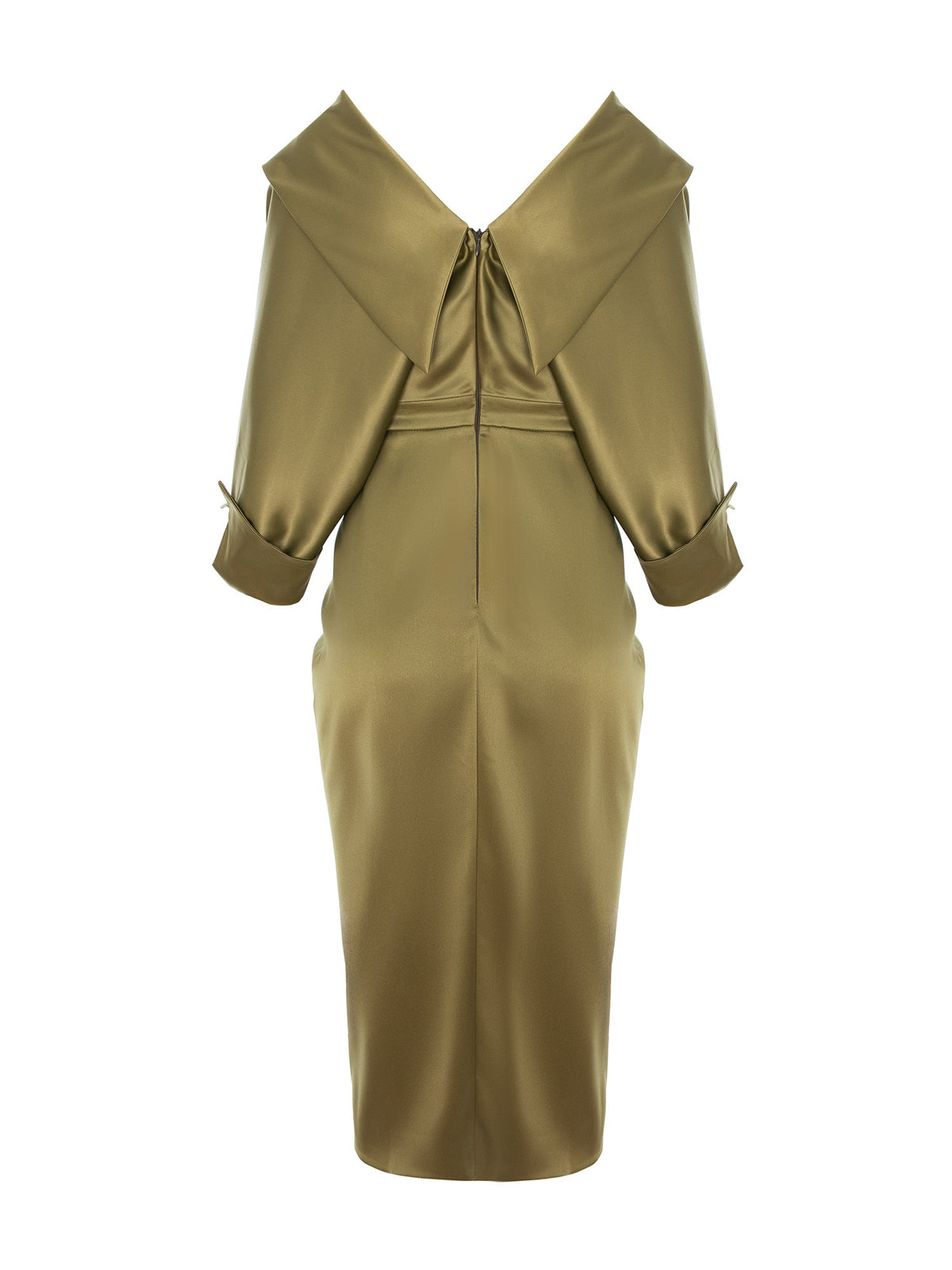Draped Satin Dress, Olive Green 4
