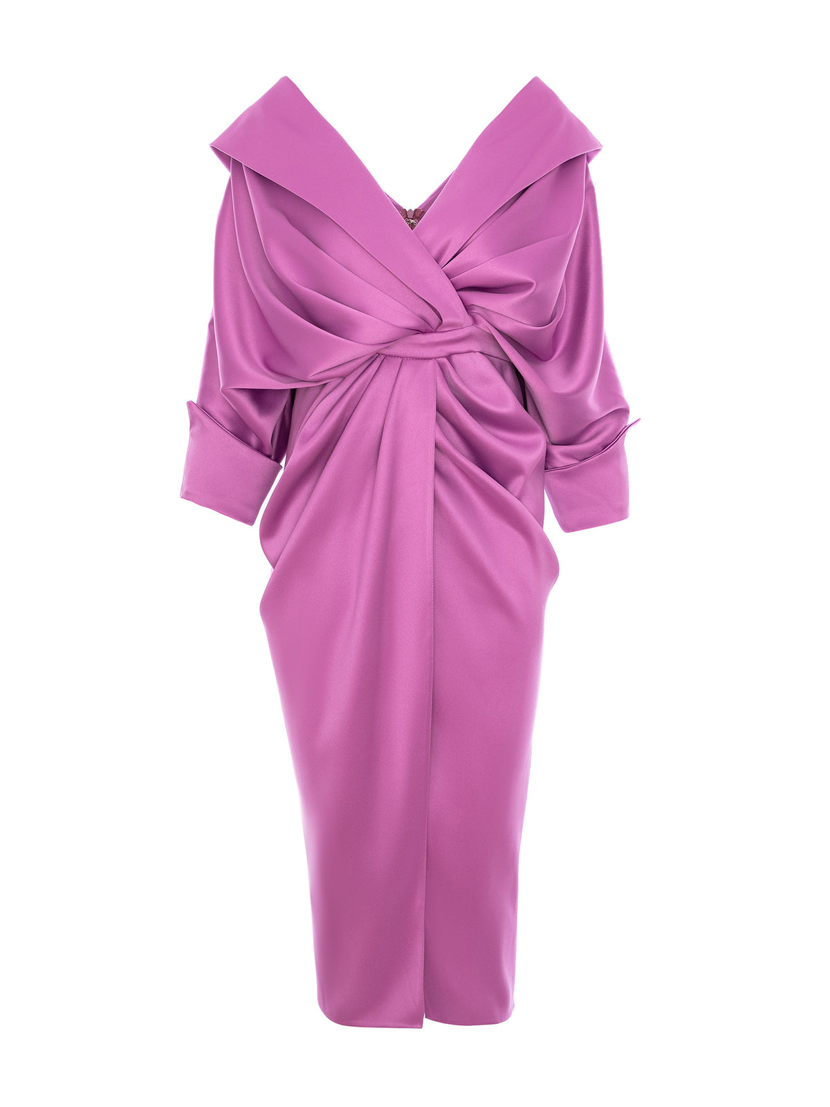 Draped Satin Dress, Orchid Pink