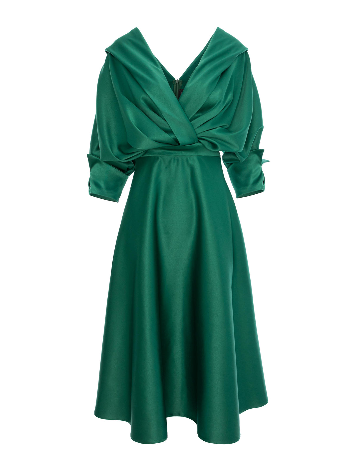 Flared Satin Midi Dress, Persian Green 2