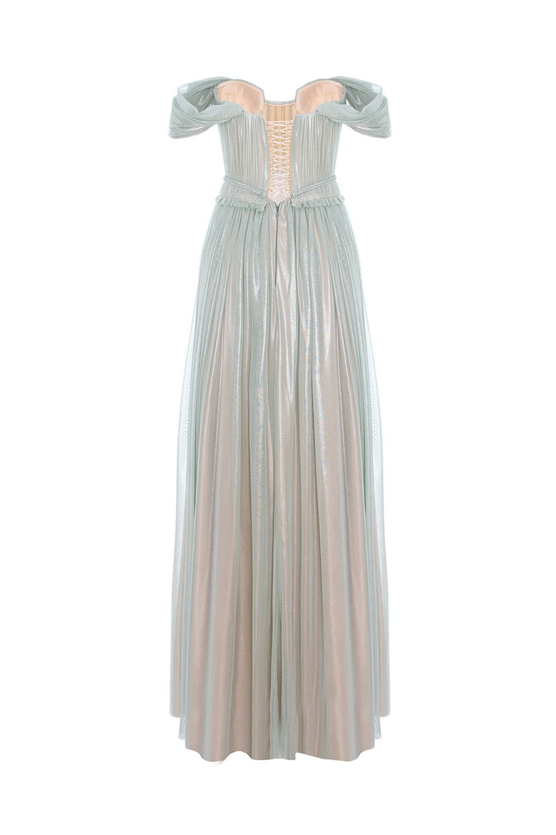 Maxi Dress with Off-the-Shoulder Neckline, Ice Blue 3
