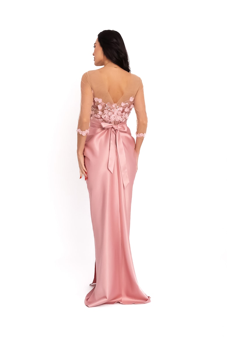 Satin Dress with Floral Detail, Pastel Pink 3