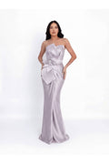 Satin-Finish Maxi Dress, Grey