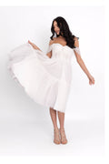 Midi Dress with Off-the-Shoulder Neckline, White