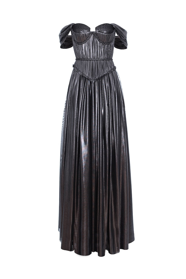 Maxi Dress with Off-the-Shoulder Neckline, Black 2