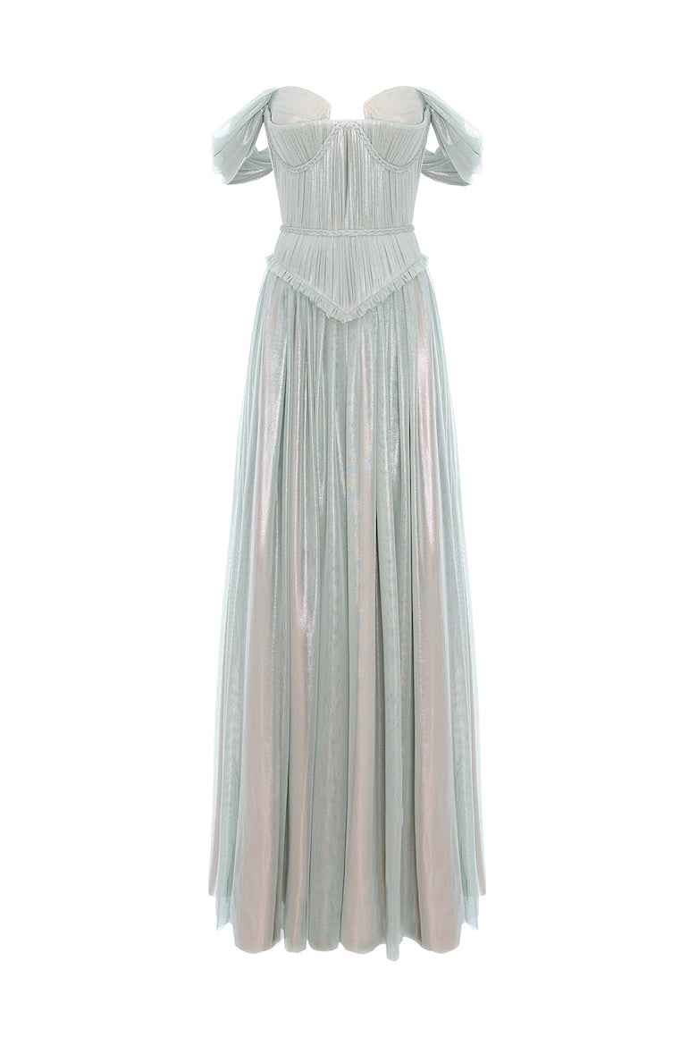 Maxi Dress with Off-the-Shoulder Neckline, Ice Blue 2