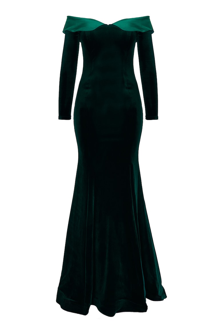 Velvet Dress with One-Shoulder Neckline, Sea Green 3