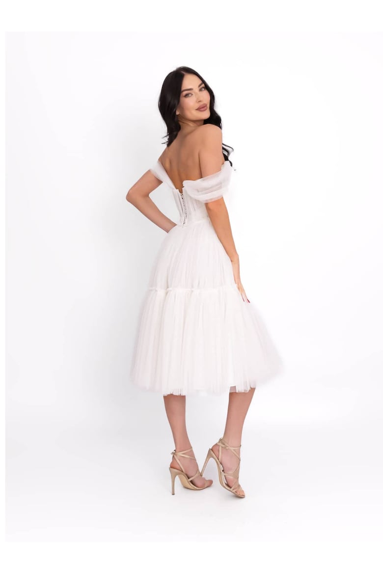 Midi Dress with Off-the-Shoulder Neckline, White 3