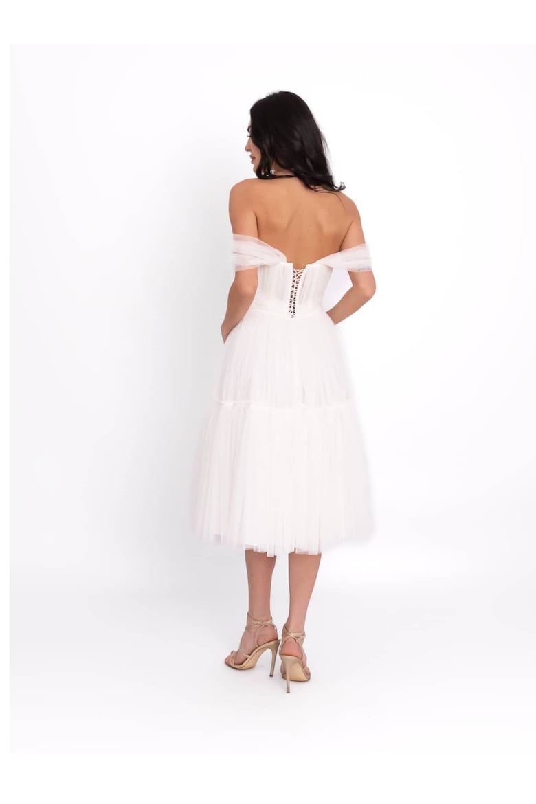 Midi Dress with Off-the-Shoulder Neckline, White 4