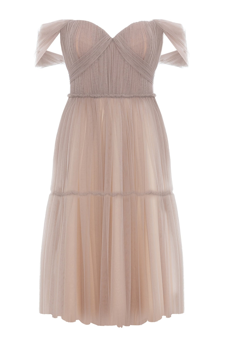 Maxi Dress with Off-the-Shoulder Neckline, Greige 5