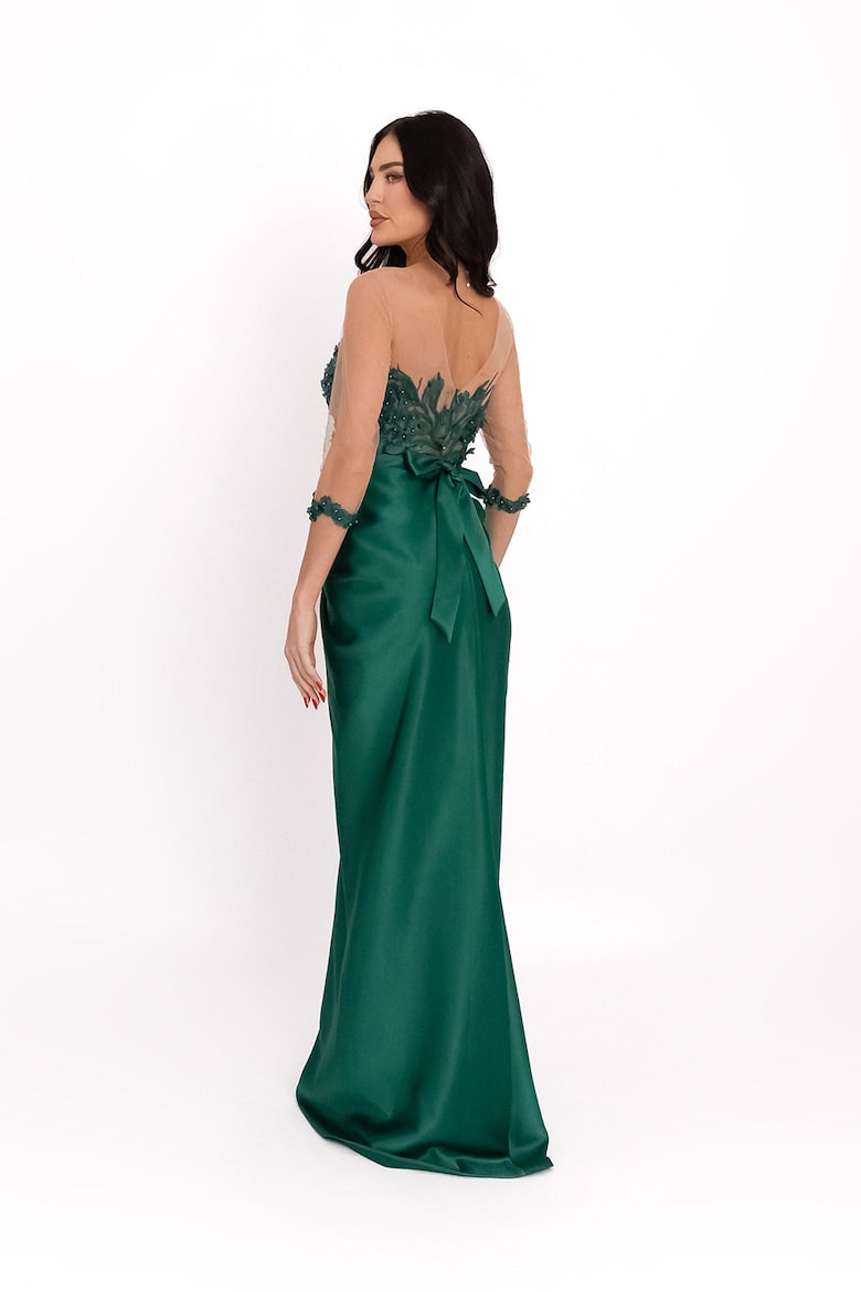Long Satin Dress, English Green 3